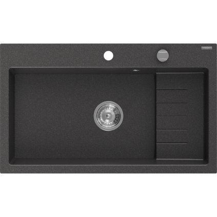 Mexen Omar, 1-komorový granitový drez 800x480x210 mm, čierna škvrnitá, chrómový sifón, 6520801005-76