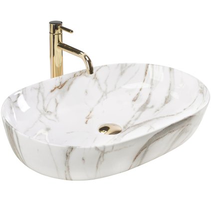 Rea Cleo Aiax, umývadlo na dosku 605x410x120 mm, biela-imitácia kameňa Aiax, REA-U9656