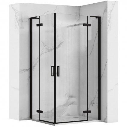 Rea Hugo Double, 2-krídlový sprchovací kút 90 (dvere) x 80 (dvere) x 200 cm, 6mm číre sklo, čierny profil, KPL-45232