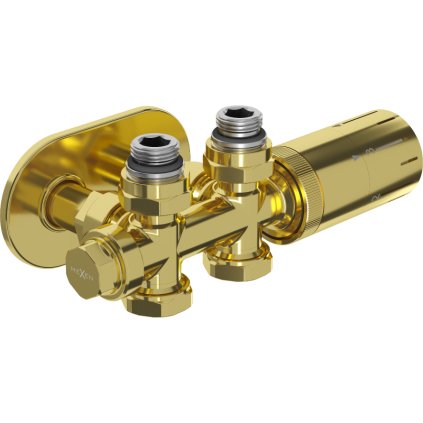 Mexen Duplex G05, uhlový/priamy termostatický set s okrúhlym krytom R, DN50, zlatá lesklá, W908-958-905-50