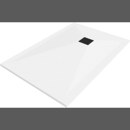 Mexen Stone+, obdĺžniková vanička z minerálneho kompozitu 140 x 80 cm, biela, čierna krytka, 44108014-B