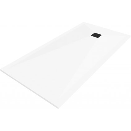 Mexen Stone+, obdĺžniková vanička z minerálneho kompozitu 200 x 90 cm, biela, čierna krytka, 44109020-B