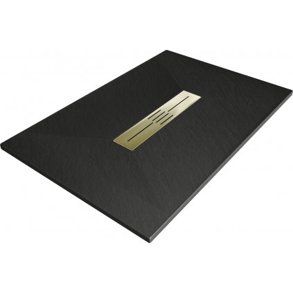 Mexen Toro, SMC obdĺžniková sprchová vanička 100 x 70 cm, čierna, zlatá krytka, 43707010-G