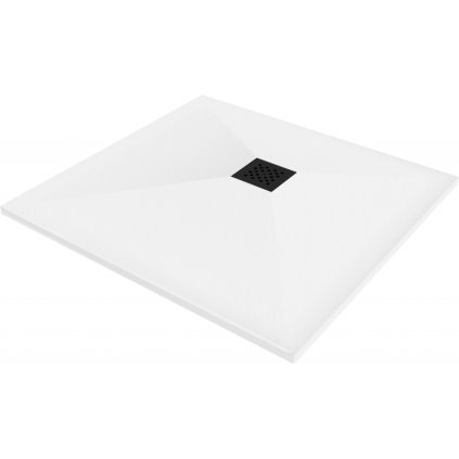 Mexen Stone+, štvorcová vanička z minerálneho kompozitu 100 x 100 cm, biela, čierna krytka, 44101010-B