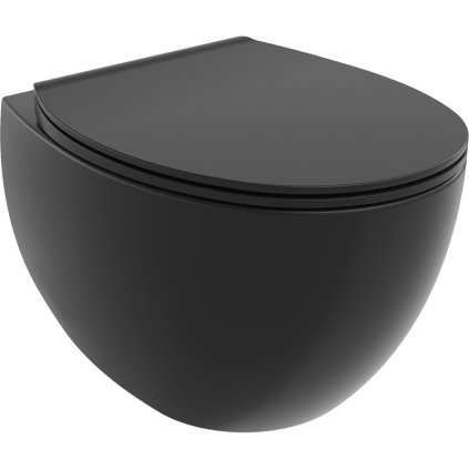 Mexen Egg, závesná WC misa Rimless s duroplastovým sedátkom s pomalým zatváraním, čierna matná, 30245070