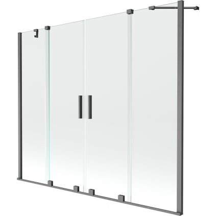 Mexen Velar Duo, vaňová zástena 2-krídlová s posuvnými dverami 190 x 150 cm, 8mm číre sklo, grafitový profil, 896-190-000-02-66