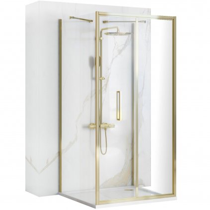 Rea Rapid Fold, 3-stenový sprchovací kút 100 (dvere) x 80 (stena) x 80 (stena) x 195 cm, 6/4mm číre sklo, zlatý lesklý profil, KPL-09406