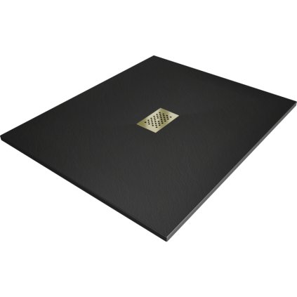 Mexen Hugo, obdĺžniková sprchová vanička SMC 120 x 100 cm, čierna, zlatá krytka, 42701012-G