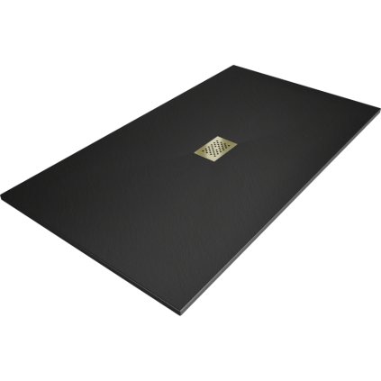 Mexen Hugo, obdĺžniková sprchová vanička SMC 180 x 100 cm, čierna, zlatá krytka, 42701018-G