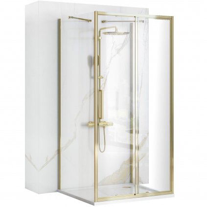 Rea Rapid Slide, 3-stenový sprchovací kút 100 (dvere) x 90 (stena) x 90 (stena) x 195 cm, 6mm číre sklo, zlatý lesklý profil, KPL-09417