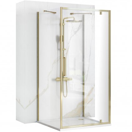 Rea Rapid Swing, 3-stenový sprchovací kút 100 (dvere) x 80 (stena) x 80 (stena) x 195 cm, 6mm číre sklo, zlatý lesklý profil, KPL-09413