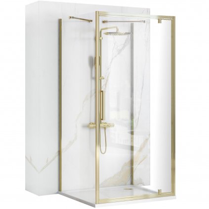 Rea Rapid Swing, 3-stenový sprchovací kút 90 (dvere) x 90 (stena) x 90 (stena) x 195 cm, 6mm číre sklo, zlatý lesklý profil, KPL-09411