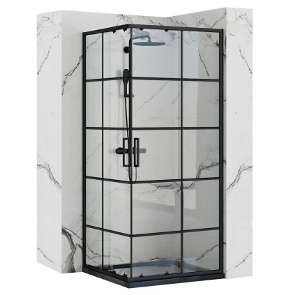 Rea Concept, sprchovací kút 80x80x190 cm, čierny profil + biela sprchová vanička Savoy, KPL-K1003