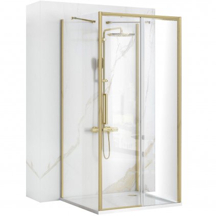 Rea Rapid Slide, 3-stenný sprchovací kút s posuvnými dverami 100(dvere) x 90(stena) x 195 cm, 6mm číre sklo, zlatý matný profil, KPL-04708