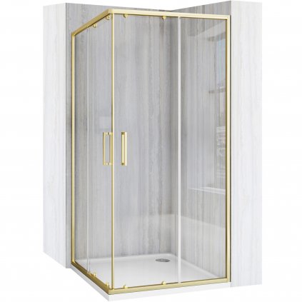 Rea City, sprchovací kút s posuvnými dverami 90x90cm, 5/4mm číre sklo, zlatý matný profil, REA-K6443