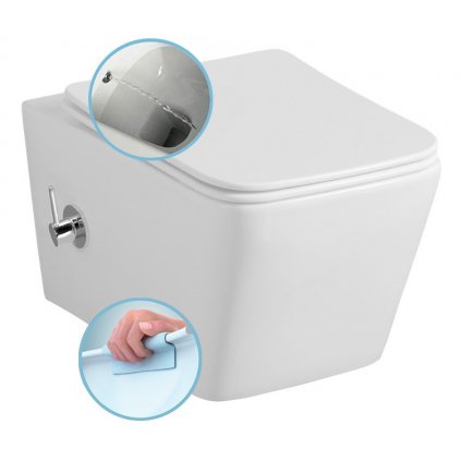 Sapho, PORTO CLEANWASH závesná WC misa Rimless, integrovaná batéria a bidetová spŕška 36x52cm, biela, PZ102RX