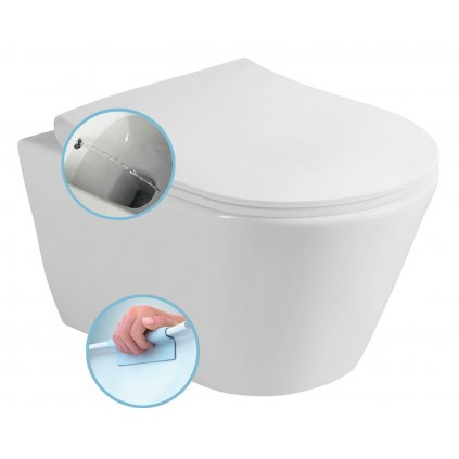 Sapho, AVVA CLEANWASH závesná WC misa s bidet. spŕškou, Rimless, 35,5x53cm, biela, 100312