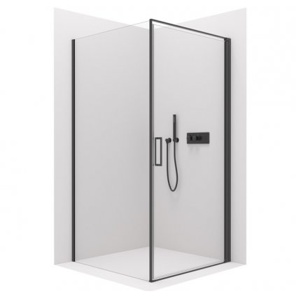 Cerano Porte, 1-krídlový sprchovací kút 80x80 cm, 8mm číre sklo, čierny profil, CER-CER-413549