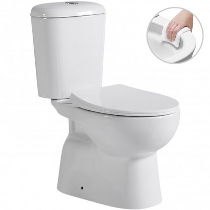 Cerano Favo, WC kombi Rimless 63x37,5 cm, spodný odpad + sedátko, biela lesklá, CER-CER-428437