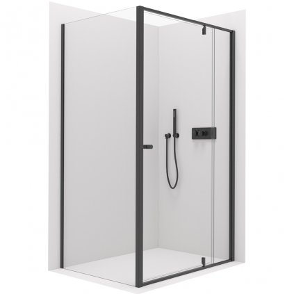 Cerano Santini, sprchovací kút 110(dvere) x 80(stena) x 195 cm, 6mm číre sklo, čierny profil, CER-CER-428977