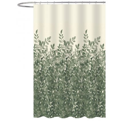 Aqualine, Sprchový záves 180x200cm, polyester, zelené listy, ZP012