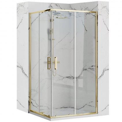 Rea Punto, sprchový kút s posuvnými dverami 80(dvere) x 100(dvere) x 190 cm, 5mm číre sklo, zlatý lesklý profil, REA-K6442