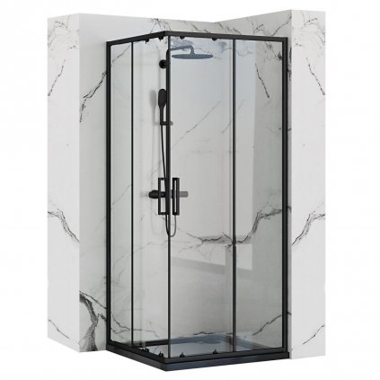 Rea Punto Black Mat, sprchový kút s posuvnými dverami 80(dvere) x 80(dvere) x 190 cm, 5mm číre sklo, čierny profil, REA-K4800
