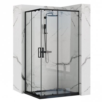 Rea Punto Black Mat, sprchový kút s posuvnými dverami 80(dvere) x 100(dvere) x 190 cm, 5mm číre sklo, čierny profil, REA-K4806