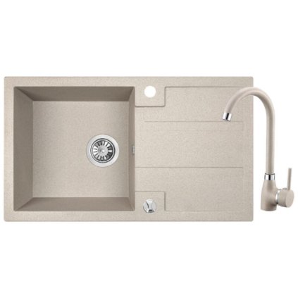 Laveo Barbados, 1-komorový granitový drez 760x440x194 mm + drezová batéria, béžová, LAV-SBBA411T
