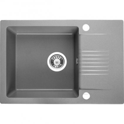 Laveo Celia, 1-komorový granitový drez 650x440x185 mm s krátkym odkvapkávačom, šedá, LAV-SBC_513T