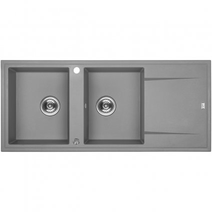 Laveo Megalo, 2-komorový granitový drez 1160x500x185 mm s dlhým odkvapávačom, šedá, LAV-SBE_521T