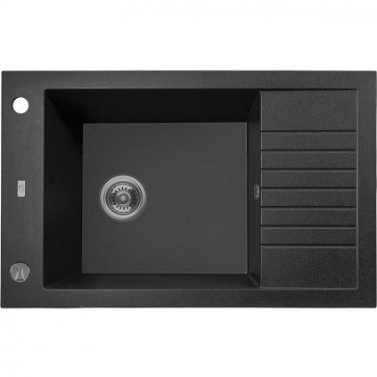 Laveo Pionier, 1-komorový granitový drez 780x500x207 s krátkym odkvapávačom, čierna, LAV-SBR_713T