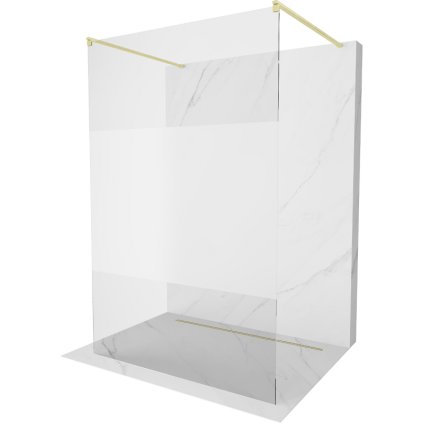 Mexen Kioto, sprchová zástena Walk-In 100 x 200 cm, 8mm číre sklo-námraza, zlatý matný profil, 800-100-002-55-35