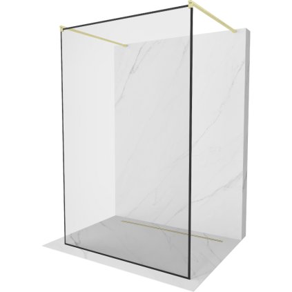 Mexen Kioto, sprchová zástena Walk-In 120 x 200 cm, 8mm sklo čierny vzor, zlatý matný profil, 800-120-002-55-70