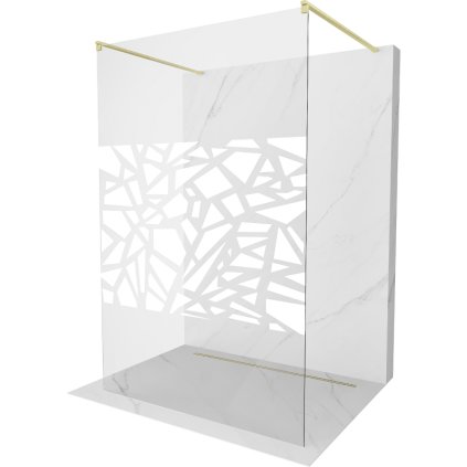 Mexen Kioto, sprchová zástena Walk-In 100 x 200 cm, 8mm číre sklo biely vzor, zlatý matný profil, 800-100-002-55-85