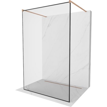 Mexen Kioto, sprchová zástena Walk-In 140 x 200 cm, 8mm sklo čierny vzor, medený matný profil, 800-140-002-65-70