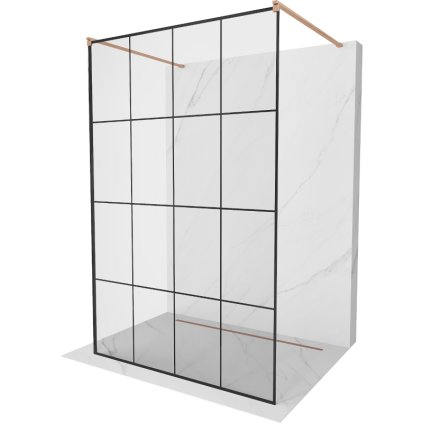 Mexen Kioto, sprchová zástena Walk-In 150 x 200 cm, 8mm sklo čierny vzor, medený matný profil, 800-150-002-65-77