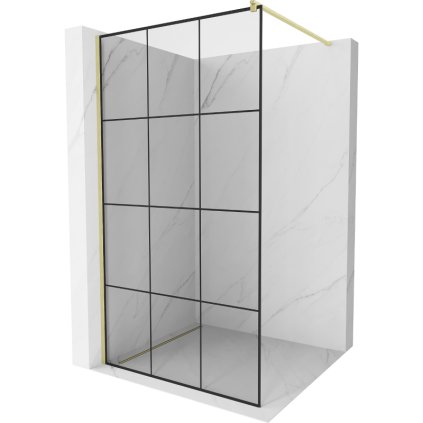 Mexen Kioto, sprchová zástena Walk-In 100 x 200 cm, 8mm číre sklo čierny vzor, zlatý matný profil, 800-100-101-55-77