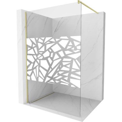 Mexen Kioto, sprchová zástena Walk-In 100 x 200 cm, 8mm číre sklo biely vzor, zlatý matný profil, 800-100-101-55-85
