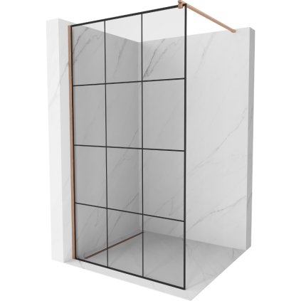 Mexen Kioto, sprchová zástena Walk-In 110 x 200 cm, 8mm číre sklo čierny vzor, medený matný profil, 800-110-101-65-77