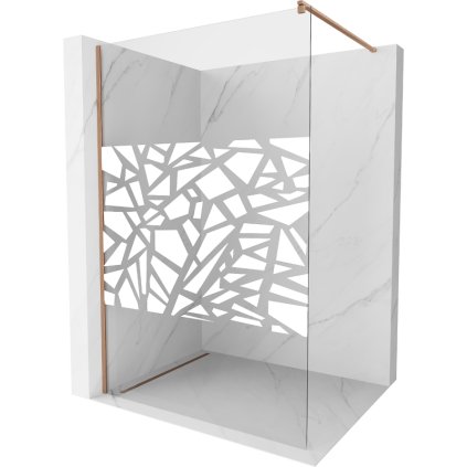 Mexen Kioto, sprchová zástena Walk-In 100 x 200 cm, 8mm číre sklo biely vzor, medený matný profil, 800-100-101-65-85