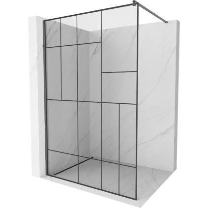 Mexen Kioto, sprchová zástena Walk-In 140 x 200 cm, 8mm číre sklo čierny vzor, grafitový profil, 800-140-101-66-78