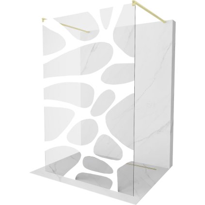 Mexen Kioto, sprchová zástena Walk-In 100 x 200 cm, 8mm číre sklo biely vzor, zlatý matný profil, 800-100-002-55-97
