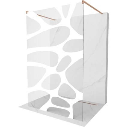 Mexen Kioto, sprchová zástena Walk-In 140 x 200 cm, 8mm číre sklo biely vzor, medený matný profil, 800-140-002-65-97