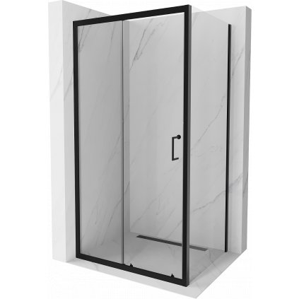 Mexen APIA, sprchový kút s posuvnými dverami 125 (dvere) x 80 (stena) cm, 5mm číre sklo, čierny profil, 840-125-080-70-00