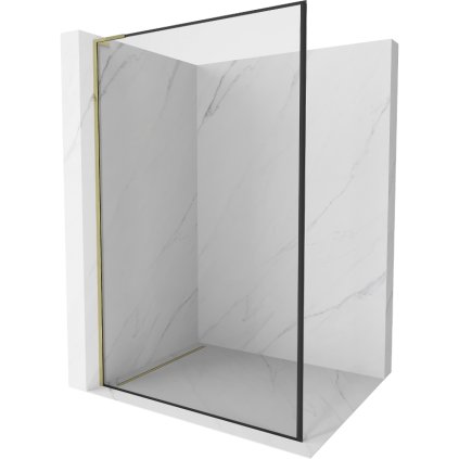 Mexen Kioto L, sprchová zástena Walk-In 60 x 200 cm, 8mm číre sklo čierny vzor, zlatý lesklý profil,800-060-103-50-70