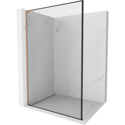 Mexen Kioto L, sprchová zástena Walk-In 60 x 200 cm, 8mm číre sklo čierny vzor, medený matný profil, 800-060-103-65-70