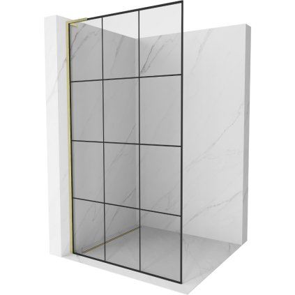 Mexen Kioto L, sprchová zástena Walk-In 100 x 200 cm, 8mm číre sklo čierny vzor, zlatý matný profil, 800-100-103-55-77