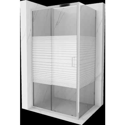 Mexen APIA, sprchový kút s posuvnými dverami 95 (dvere) x 90 (stena) cm, 5mm číre-pásy sklo, chrómový profil, 840-095-090-01-20