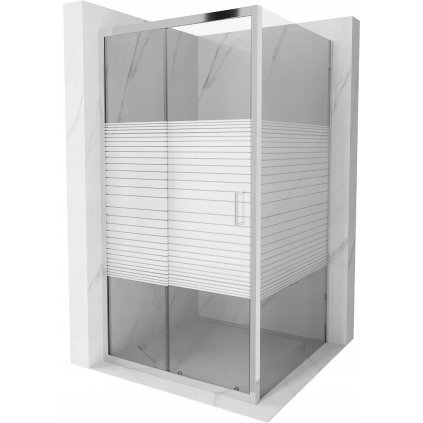 Mexen APIA, sprchový kút s posuvnými dverami 100 (dvere) x 100 (stena) cm, 5mm číre-pásy sklo, chrómový profil, 840-100-100-01-20
